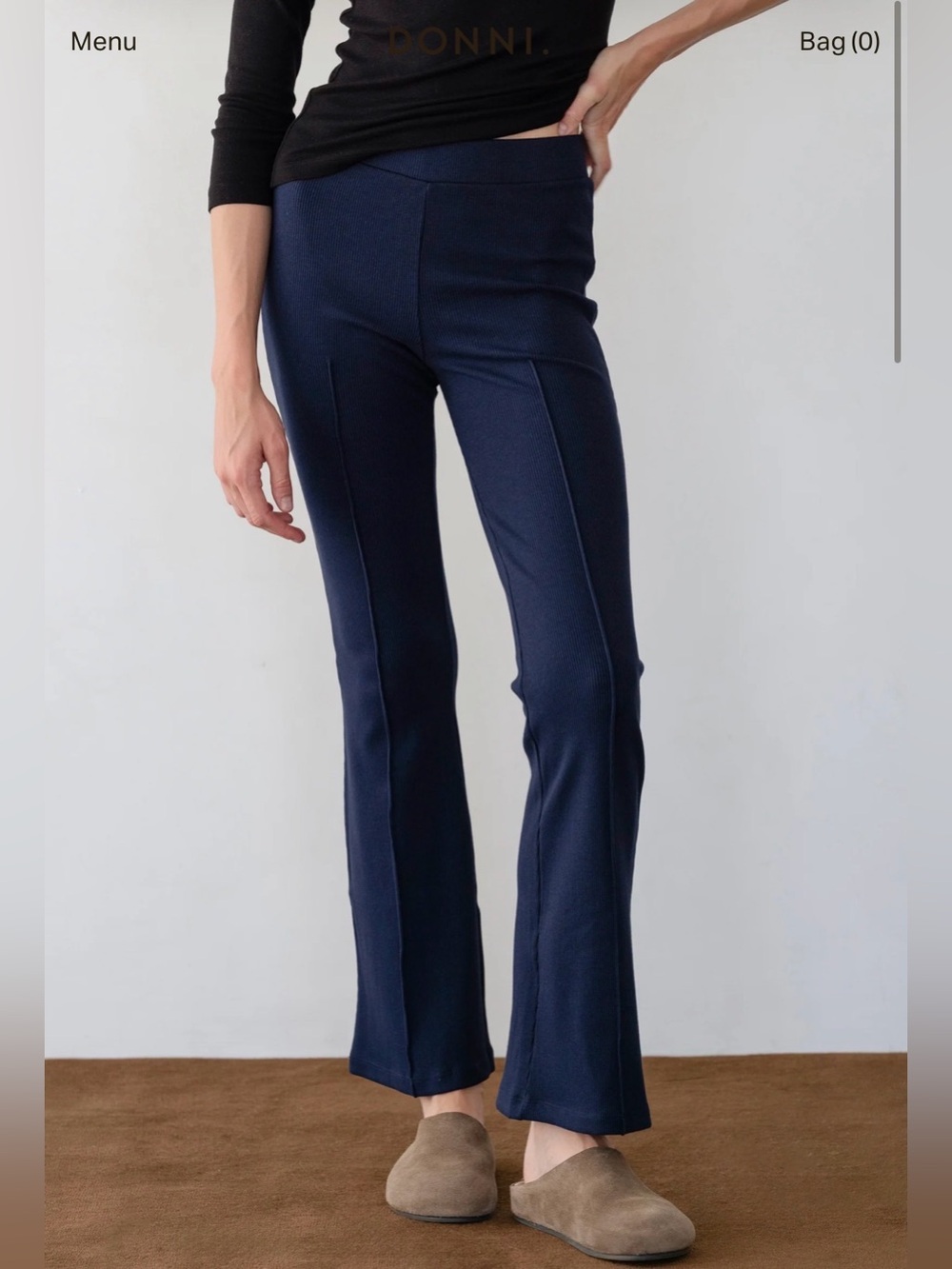 DONNI Rib Knit Kick Flare in Navy NWT Size Small